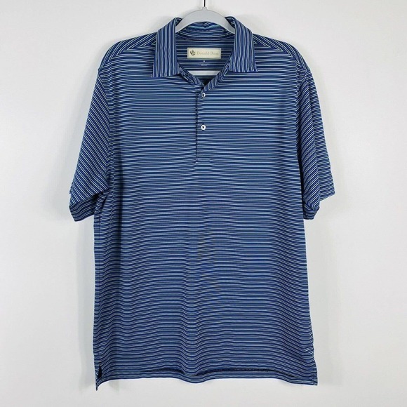 Donald Ross Size Medium Short Sleeve Striped Polo Shirt Blue Green Golf Casual